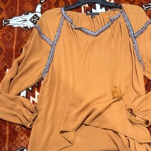 Signature Studio Rust Tassel Boho Peasant Tunic